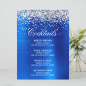 Faux Silver Glitter Royal Blue Foil Cocktails Bar Menu (Staand voorkant)