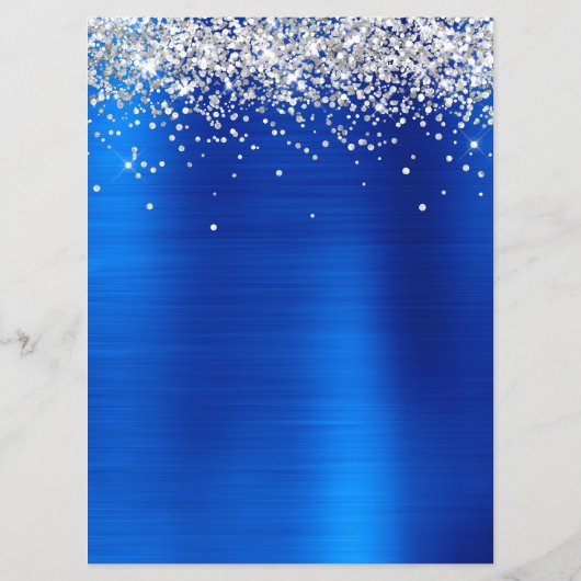 Faux Silver Glitter Royal Blue Foil Cocktails Bar Menu (Achterkant)