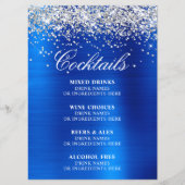 Faux Silver Glitter Royal Blue Foil Cocktails Bar Menu (Voorkant)