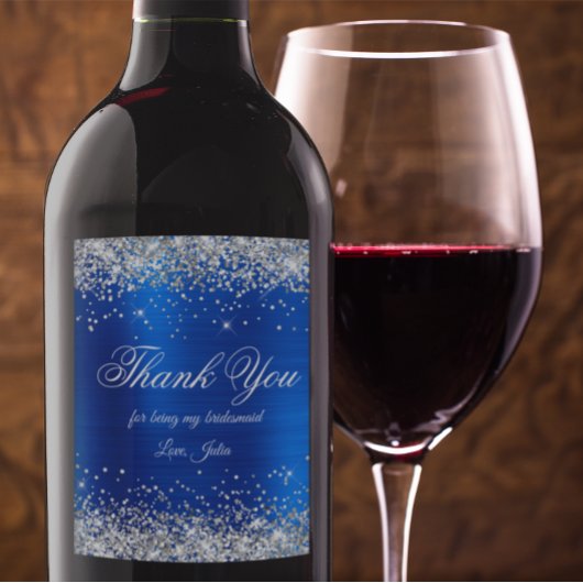 Faux Silver Glitter Royal Blue Folie Hartelijk dan Wijn Etiket