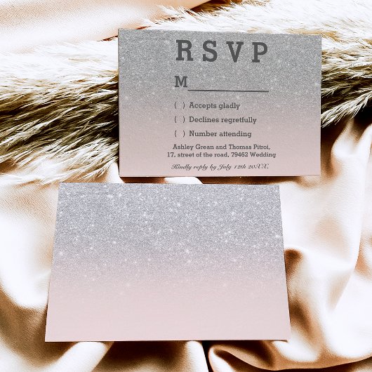 Faux Silver Glitter Roze Blush ombre RSVP bruiloft