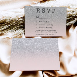 Faux Silver Glitter Roze Blush ombre RSVP bruiloft Kaartje