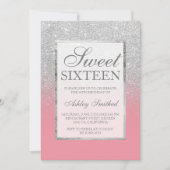 Faux Silver glitter roze elegant cherry Sweet 16 Kaart (Voorkant)
