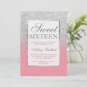 Faux Silver glitter roze elegant cherry Sweet 16 Kaart (Staand voorkant)