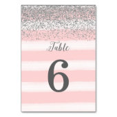 Faux Silver Glitter Roze Trouwtafel Nummer Kaart (Voorkant)