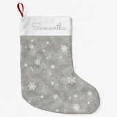 Faux Silver Glitter Snowflakes Stars Patroon Kleine Kerstsok (Voorkant)