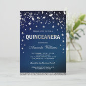 Faux Silver Glitter Stars Confetti Quinceanera Kaart (Staand voorkant)