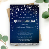 Faux Silver Glitter Stars Confetti Quinceanera Kaart