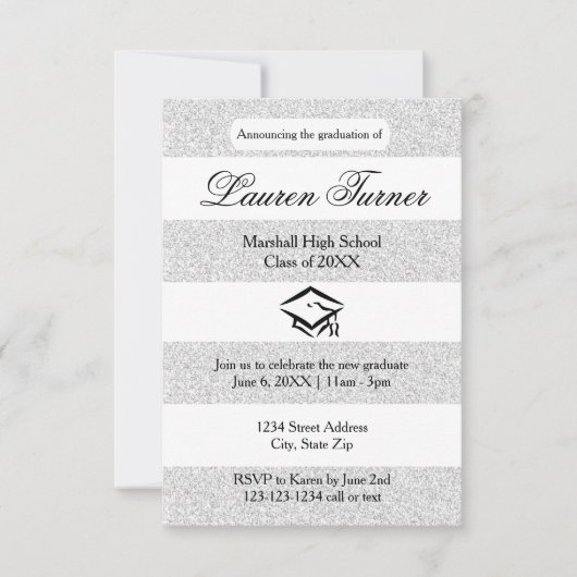 Faux Silver Glitter Stripe - 3x5Afstudeerder Kaart (Voorkant)