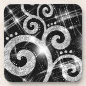Faux Silver Glitter Swirls Drankjes Onderzetter (Voorkant)