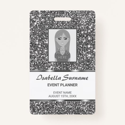 Faux Silver Glitter Textielkijken & aangepaste tek Badge (Voorkant)