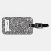 Faux Silver Glitter Textielkijken & aangepaste tek Bagagelabel (Voorkant horizontaal)