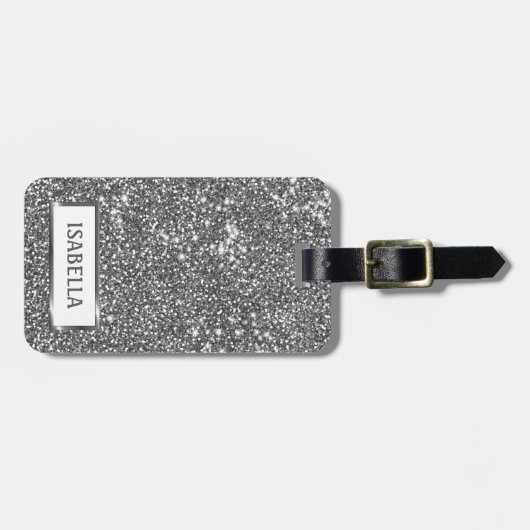Faux Silver Glitter Textielkijken & aangepaste tek Bagagelabel (Voorkant horizontaal)