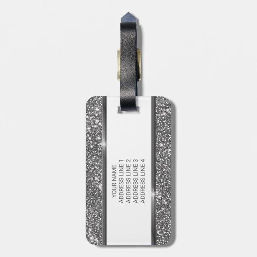 Faux Silver Glitter Textielkijken & aangepaste tek Bagagelabel (Achterkant verticaal)