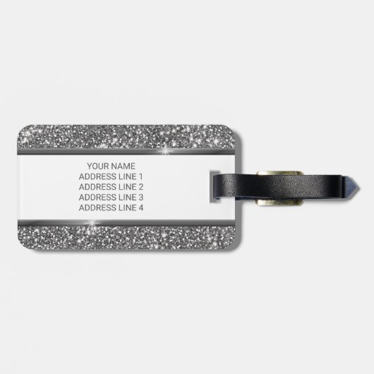 Faux Silver Glitter Textielkijken & aangepaste tek Bagagelabel (Achterkant horizontaal)