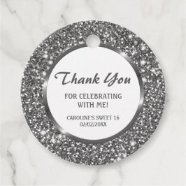 Faux Silver Glitter Textielkijken & aangepaste tek Bedankjes Labels