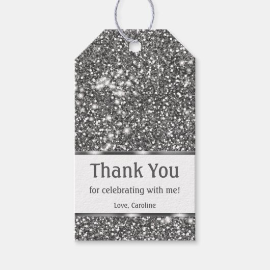 Faux Silver Glitter Textielkijken & aangepaste tek Cadeaulabel (Voorkant)