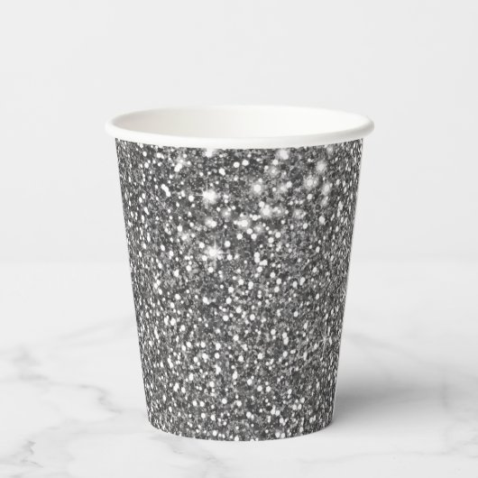 Faux Silver Glitter Textielkijken & aangepaste tek Papieren Bekers (Achterkant)