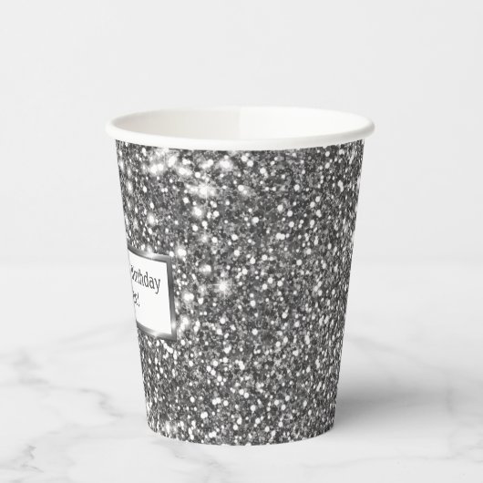 Faux Silver Glitter Textielkijken & aangepaste tek Papieren Bekers (Links)