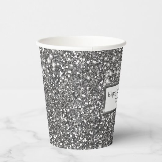 Faux Silver Glitter Textielkijken & aangepaste tek Papieren Bekers (Rechts)