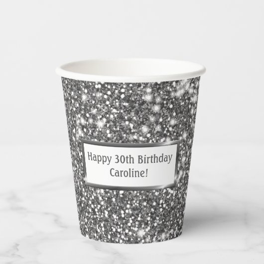 Faux Silver Glitter Textielkijken & aangepaste tek Papieren Bekers (Voorkant)