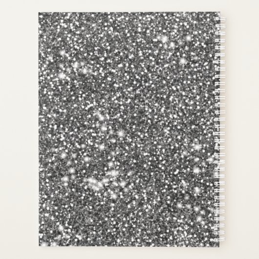 Faux Silver Glitter Textielkijken & aangepaste tek Planner (Achterkant)