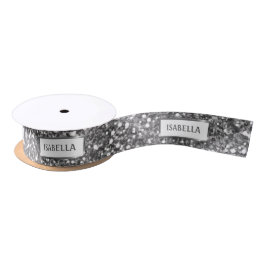 Faux Silver Glitter Textielkijken & aangepaste tek Satijnen Lint