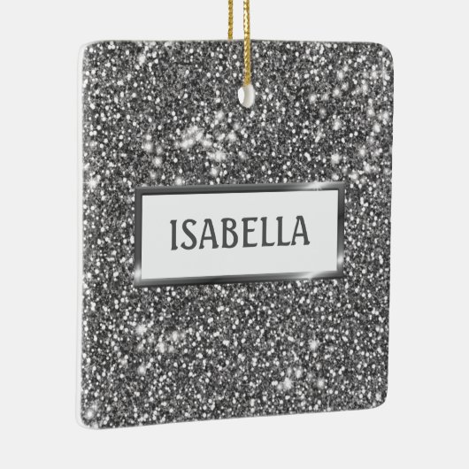 Faux Silver Glitter Texture Kijk & Aangepaste naam Keramisch Ornament (Rechts)