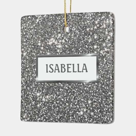 Faux Silver Glitter Texture Kijk & Aangepaste naam Keramisch Ornament (Links)