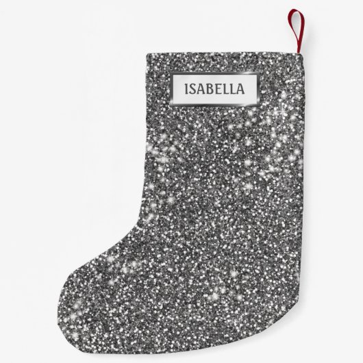 Faux Silver Glitter Texture Kijk & Aangepaste naam Kleine Kerstsok (Achterkant)