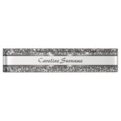 Faux Silver Glitter Texture Kijk & Aangepaste naam Naambordje (Voorkant)