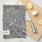 Faux Silver Glitter Texture Kijk & Aangepaste naam Theedoek (Quarter Fold)