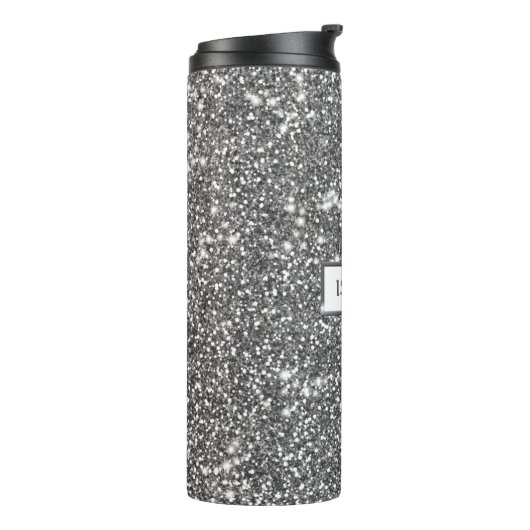 Faux Silver Glitter Texture Kijk & Aangepaste naam Thermosbeker (Gedraaid links)