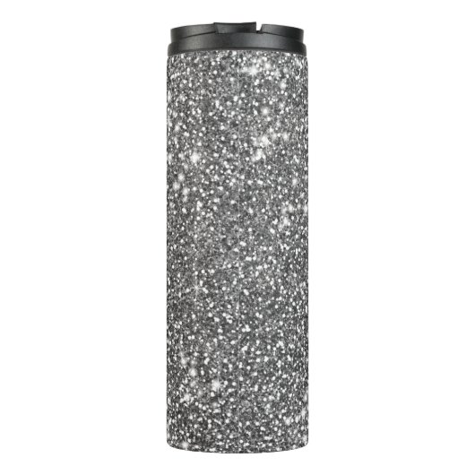 Faux Silver Glitter Texture Kijk & Aangepaste naam Thermosbeker (Achterkant)
