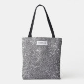 Faux Silver Glitter Texture Kijk & Aangepaste naam Tote Bag (Achterkant)