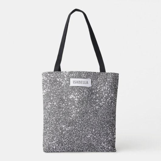 Faux Silver Glitter Texture Kijk & Aangepaste naam Tote Bag (Achterkant)