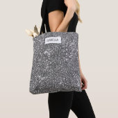 Faux Silver Glitter Texture Kijk & Aangepaste naam Tote Bag (Dichtbij)