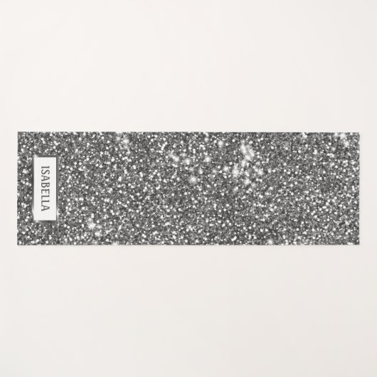 Faux Silver Glitter Texture Kijk & Aangepaste naam Yogamat (Voorkant (horizontaal))