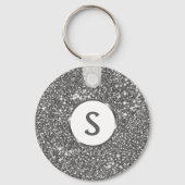 Faux Silver Glitter Texture Kijk & Custom Monogram Sleutelhanger (Voorkant)