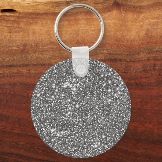 Faux Silver Glitter Texture Kijk & Custom Monogram Sleutelhanger (Achterkant)
