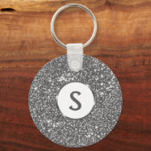 Faux Silver Glitter Texture Kijk & Custom Monogram Sleutelhanger (Voorkant)