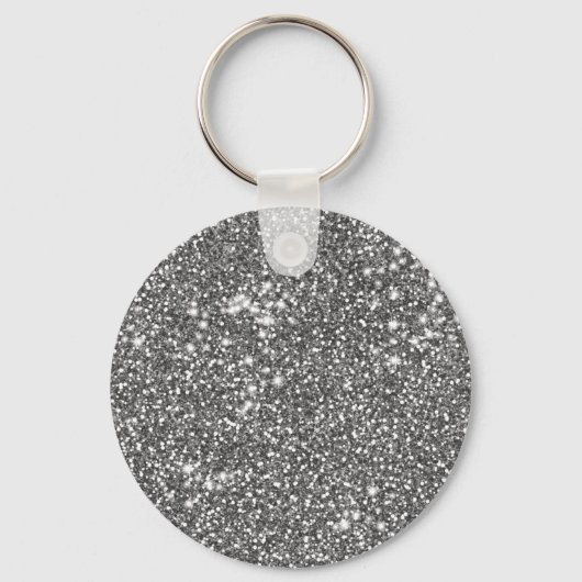 Faux Silver Glitter Texture Kijk & Custom Monogram Sleutelhanger (Achterkant)