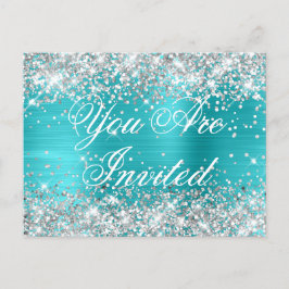 Faux Silver Glitter Turquoise Blue Sweet Sixteen Briefkaart