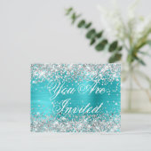 Faux Silver Glitter Turquoise Blue Sweet Sixteen Briefkaart (Staand voorkant)