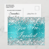 Faux Silver Glitter Turquoise Blue Sweet Sixteen Briefkaart (Voorkant / Achterkant)