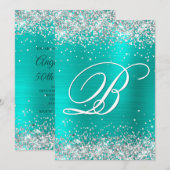Faux Silver Glitter Turquoise Folie 50th Birthday Kaart (Voorkant / Achterkant)