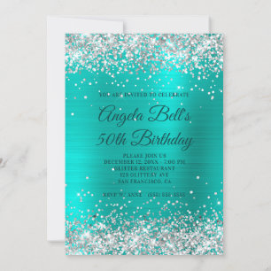 Faux Silver Glitter Turquoise Folie 50th Birthday Kaart