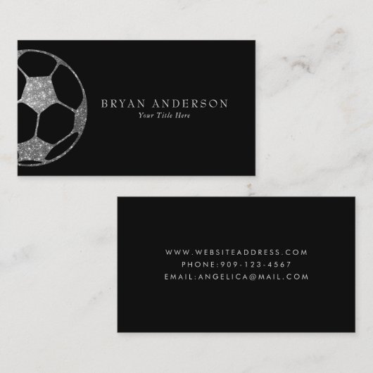 Faux Silver Glitter Voetbal Visitekaartje (Voorkant / Achterkant)