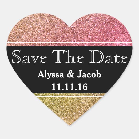 Faux Silver Glitter Wedding Save the Date Hart Sticker (Voorkant)