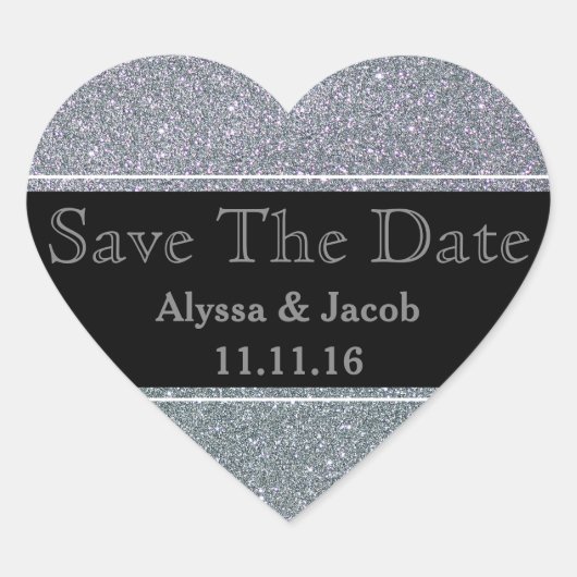 Faux Silver Glitter Wedding Save the Date Hart Sticker (Voorkant)